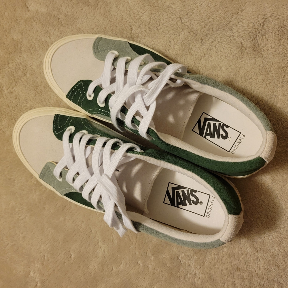 Vans Green and White Low-Top Sneakers